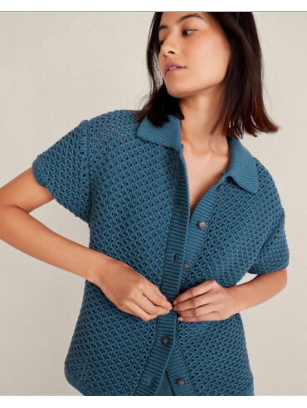 Haven Well Within Organic Cotton Knot Stitch Cardigan Blue Sz M